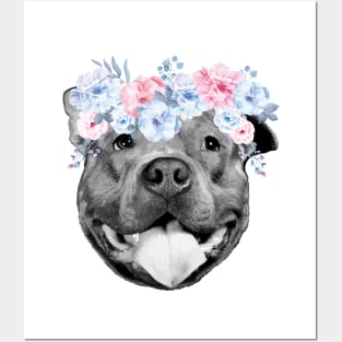 Pitbull Flowers Posters and Art